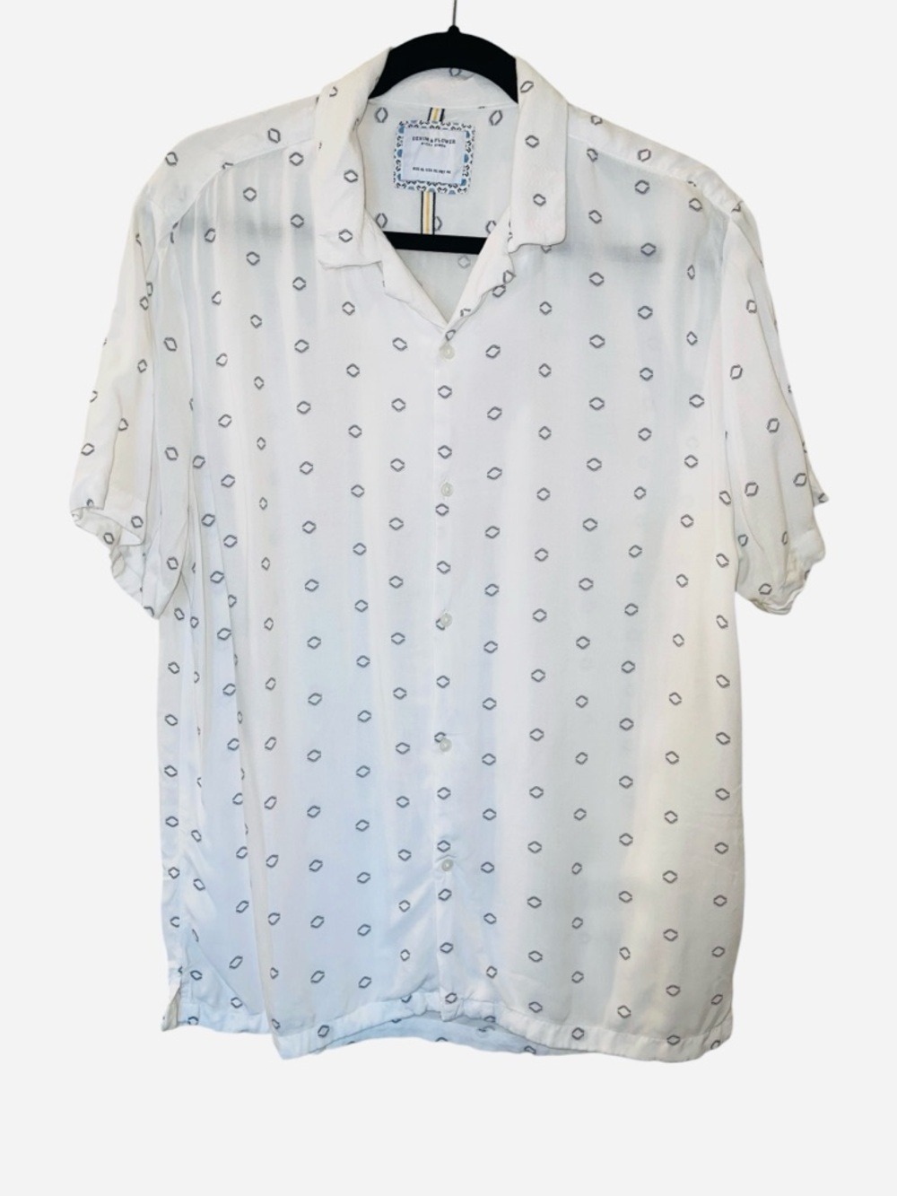 Denim & Flower Men’s Ricky Singh White Geometric Button Short Sleeve Shirt XL